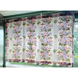 Vintage 60s curtain, purple floral, lined sheer polyester single panel